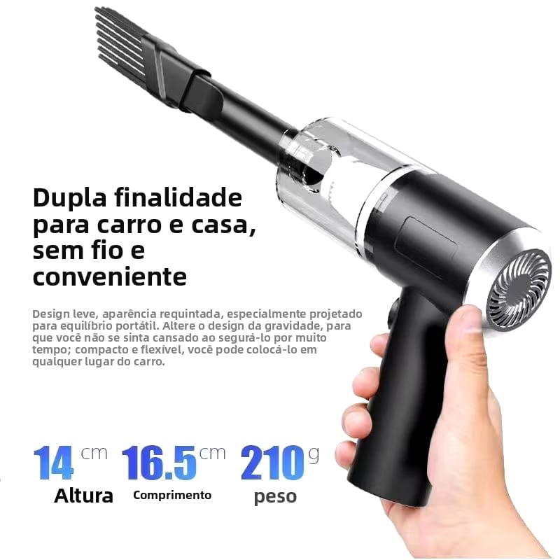 Aspirador e Soprador De pó Portátil Automotivo e Casa Potente Recarregável 5 em 1