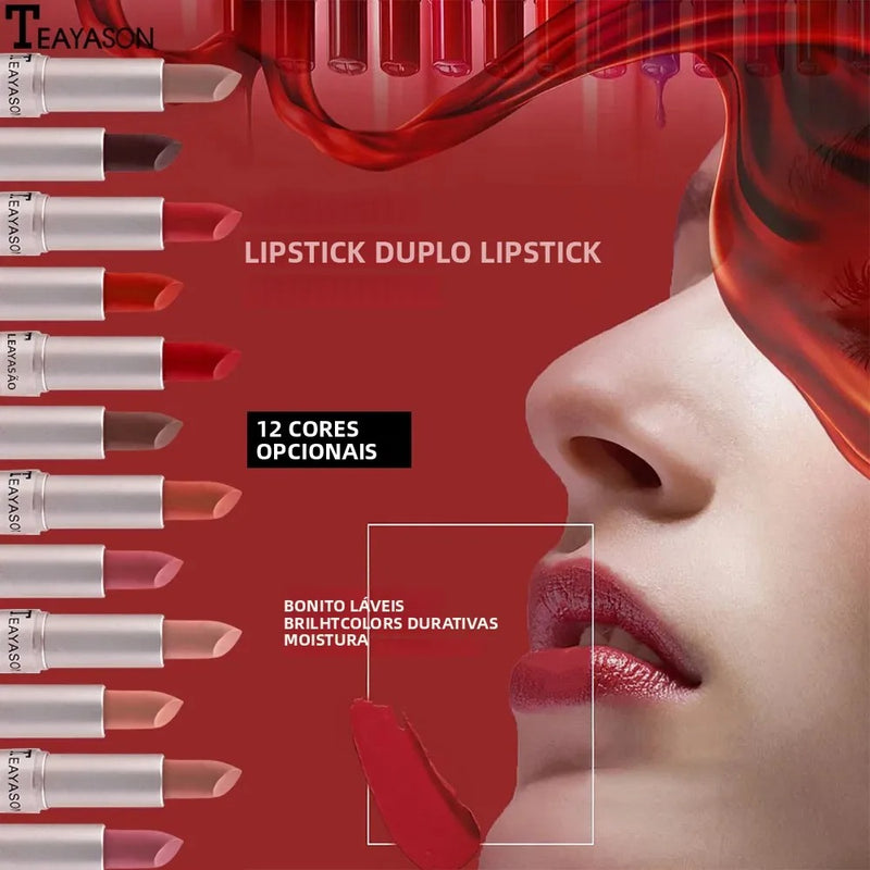 Batom a prova d'água de longa duração, 2 em 1, brilho labial